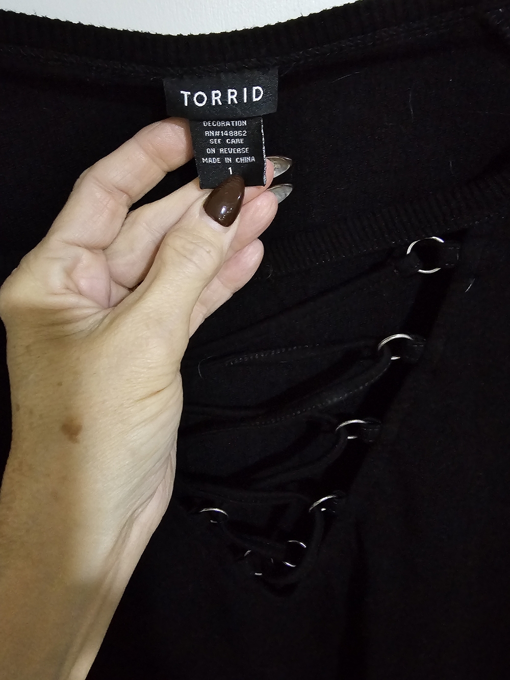 torrid Black Lace-Up V-Neck Sweatshirt with Silver Grommets